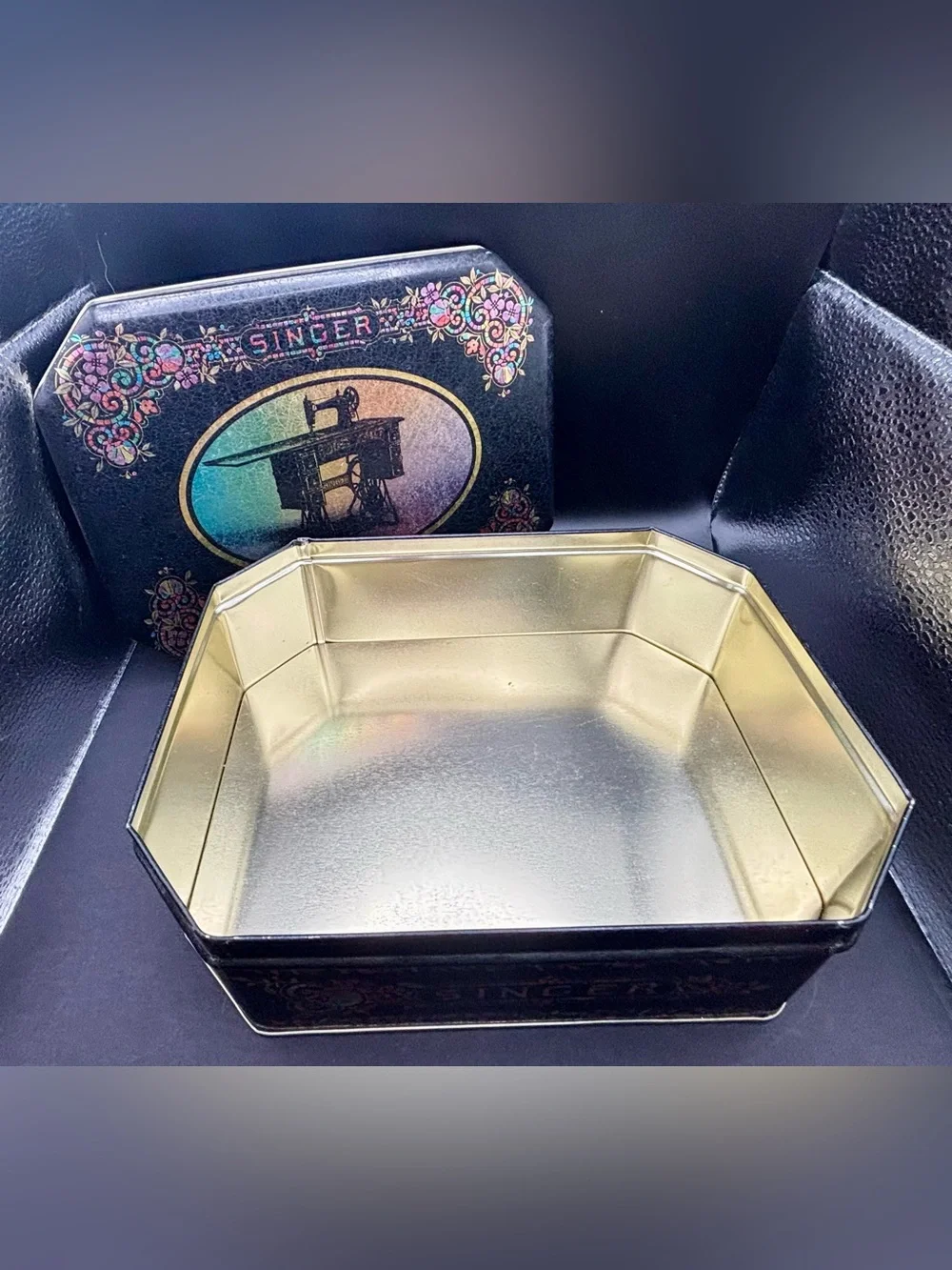 Singer Vintage Sewing Machine Metal Tin Box Bristolware Collectible Storage Case